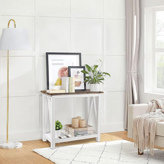 Narrow End Table Rectangular Side Tables for Small Spaces Wood Framed Night Stands Sofa Bedside Table for Living Room Brown Smooth Tabletop Industrial Accent Furniture for Bathroom Bedroom