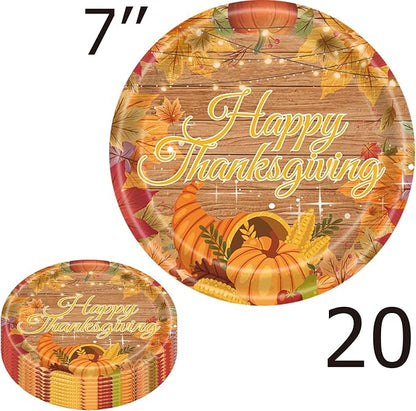60pcs Fall Thanksgiving Plates and Napkins Party Decorations Happy Thanksgiving Autumn Dessert Plates Pumpkin Harvest Turkey Family Holiday Party Supplies Serves 20