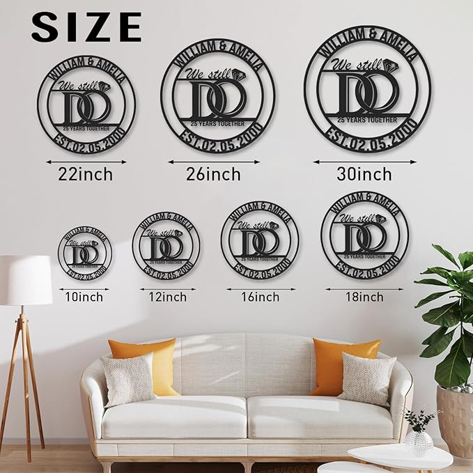 Personalized Anniversary Wedding Gifts for Couples, Custom Metal Sign with Couples Name and Date, Last Name Sign, Metal Art Wall Decor, Home Decor, Engagement Bridal Shower Gifts Color02