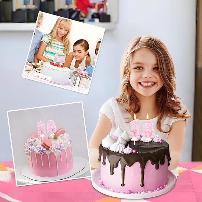 Number 19 Candle Pink Sequins and Bowtie 19th Cake Topper, 19 Birthday Candle for Girls Pastel Sweet Theme Birthday Party or Adults Milestone Age Decoration
