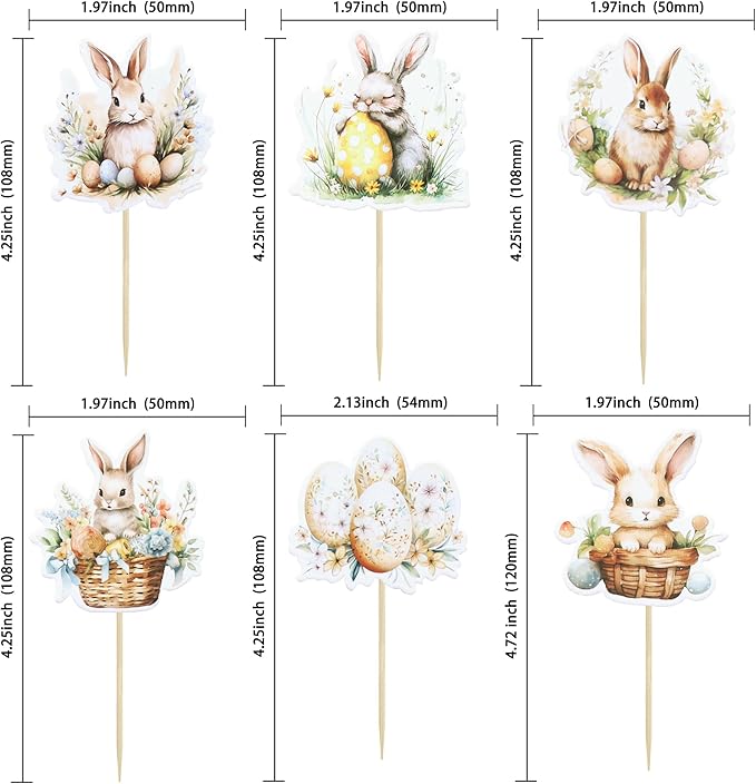 Ephlyn 36 Pcs Cupcake Toppers - Happy Easter & Spring Birthday Cake Decorations