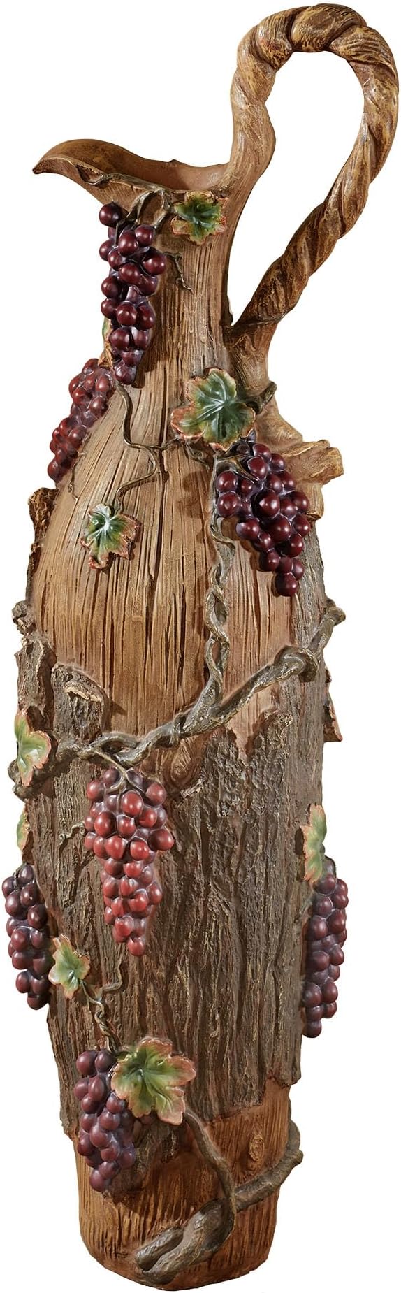 Vintage Harvest Floor Pitcher | Handpainted Realistic Resin Design Resembles Bark, Exposed Wood, Grapevines, & Grapes | Unique Decorative Floor Vase for Wine and Grape Themes | Umbrella or Cane Holder