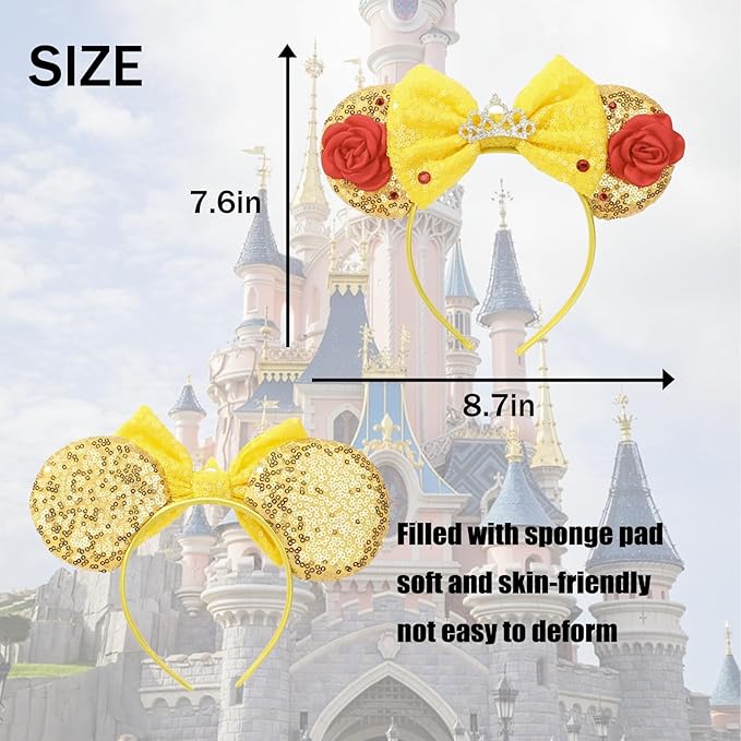 ASAHEL Mouse Ears Headbands Belle Ears Costume Mice Ears Birthday Parties Themed Events (Gold, Onesize)