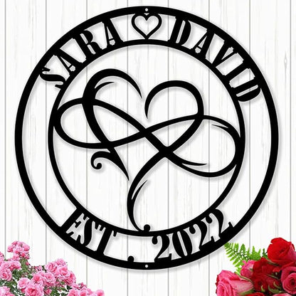 Custom Infinity Heart Metal Wall Decor Art Eternal Love Infinite Heart Wall Decor, Personalized Unique Infinity Heart Wall Decor Love Sign Plaque Steel Art Wedding Decor Indoor Presents Gifts
