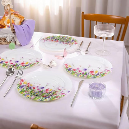 WELLIFE 20PCS Floral Plastic Plates – Tulip Flower Dinner & Dessert Plates (10×9.2" + 10×6.3") for Spring Garden Party, Mother’s Day Brunch, Bridal Shower & Girls/Ladies Party Decor