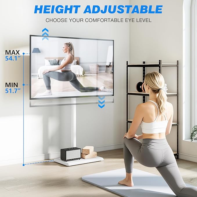 Rfiver Floor TV Stand with Mount for 32-60 inch TVs up to 88 lbs, Swivel Height AdjustableTV Floor Stand, Tall TV Stand with Wood Base, Saving Space Design for Living Room, Bedroom and Corner