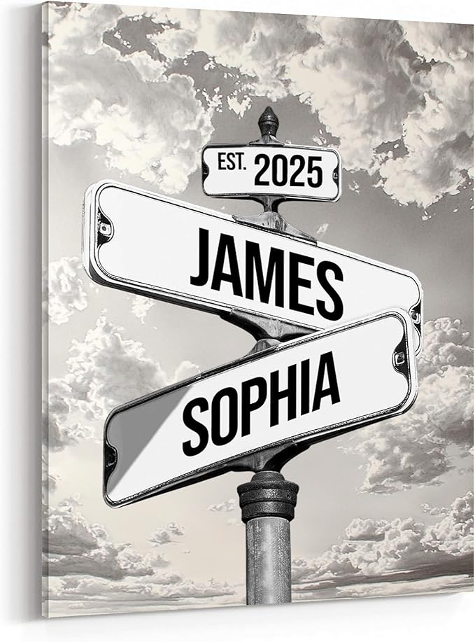 GABITA Personalized Crossroads Street Sign Wall Art for Couples, Anniversary Canvas for Couple, Gift for Valentines Day, Girlfriend Boyfriends Gifts, Custom Poster for Wife and Husband