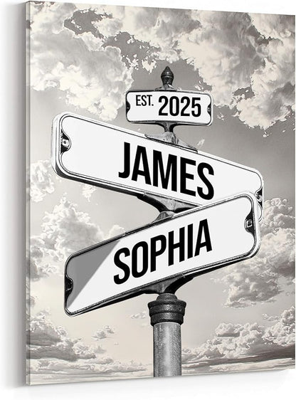 GABITA Personalized Crossroads Street Sign Wall Art for Couples, Anniversary Canvas for Couple, Gift for Valentines Day, Girlfriend Boyfriends Gifts, Custom Poster for Wife and Husband