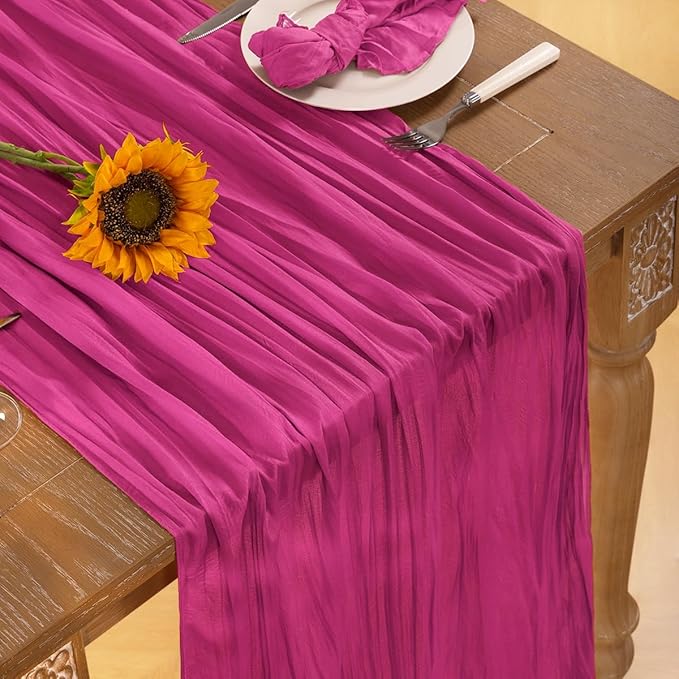 Hot Pink Cheesecloth Table Runner Christmas Table Runner Boho Gauze 120 Inches Fuschia Cheese Cloth Table Decor for Xmas Holiday Season Parties Weddings Bridal Baby Shower Birthday