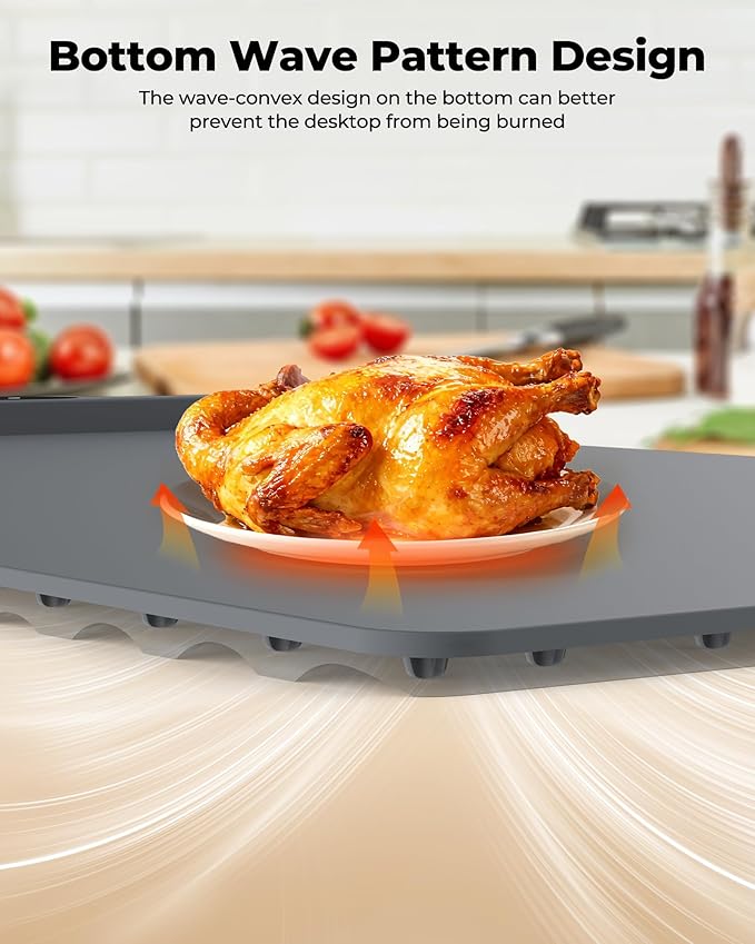 Electric Warming Mat for Food - Full Surface Fast Heating Silicone Tray with 3-Level Temperature, Auto-Off, Raised Feet for Table Protection, Versatile Warmer for Gatherings,Party,Home Buffet