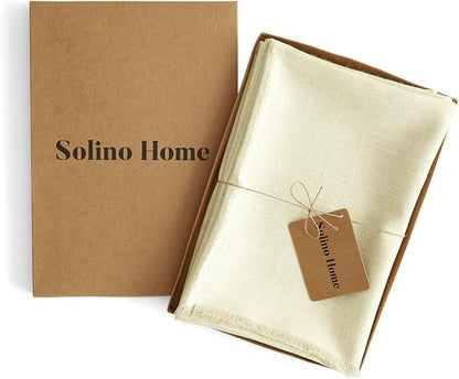 Solino Home Fringe Linen Napkins Set of 4-100% Pure Linen Creamy Ivory Dinner Napkins 20 x 20 Inch for Fall, Autumn, Christmas, Holiday, New Year - Handcrafted and Machine Washable