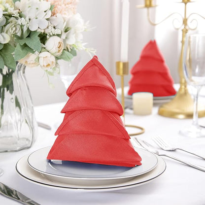 25pcs Polyester Cloth Napkins - 17 x 17 inch Red Washable Dinner Napkins with Hemmed Edges for Restaurant/Wedding/Hotel(25,Red)