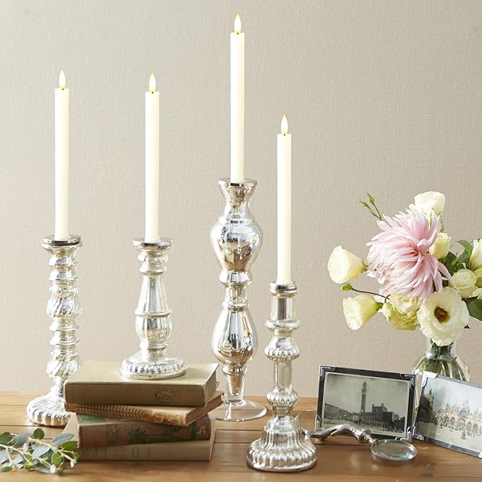 12PCS Flameless Taper Candles with 3D Flickering Flame Battery Operated Candles with 2 Remote with Button Cell Battery 10" Ivory LED Candlesticks Window Candle for Christmas Home Decor