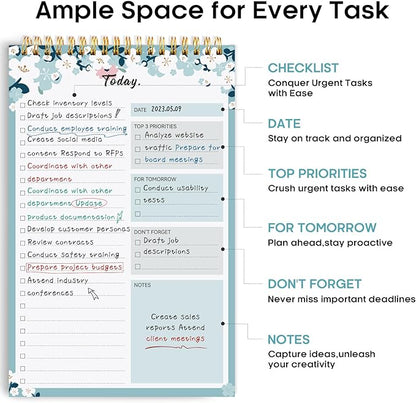 Taja To Do List Notepad - To Do List Notebook for Work with 52 Sheets, 9.8" x 6.5", Undated Daily Planner Perfect for Daily Tasks and Goal Setting, Notepad Suitable for Office, Home & School - Blue Breeze