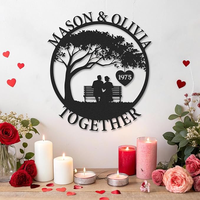 Personalized Anniversary Wedding Gifts for Couples, Custom Metal Sign with Couples Name and Date, Last Name Sign, Metal Art Wall Decor, Home Decor, Engagement Bridal Shower Gifts Color07