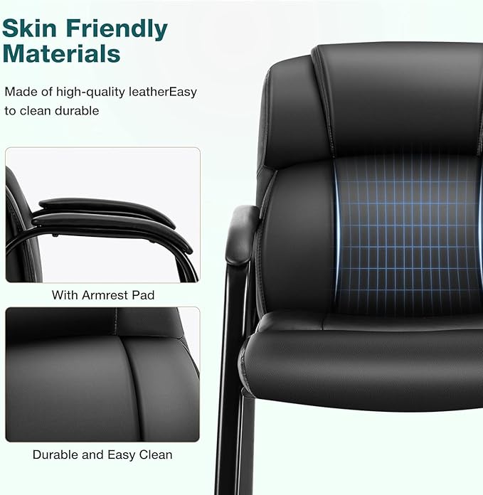 OLIXIS Waiting Room Chair Set of 2, Leather Office Desk Reception Guest Stationary Side Chairs with Padded Arms for Home Conference Lobby Area Meeting Church Medical Clinic Elderly Student