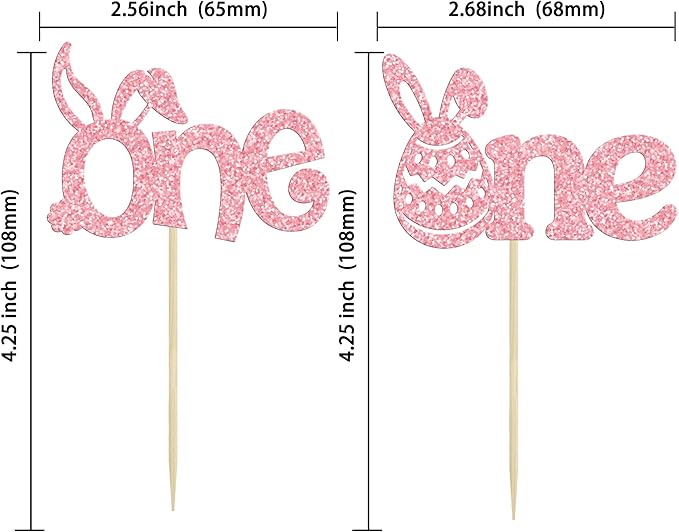Ephlyn 24 Pcs Pink Glitter Cupcake Toppers - Happy Easter & Birthday Cake Decorations for Spring Parties