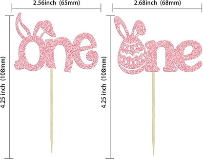 Ephlyn 24 Pcs Pink Glitter Cupcake Toppers - Happy Easter & Birthday Cake Decorations for Spring Parties