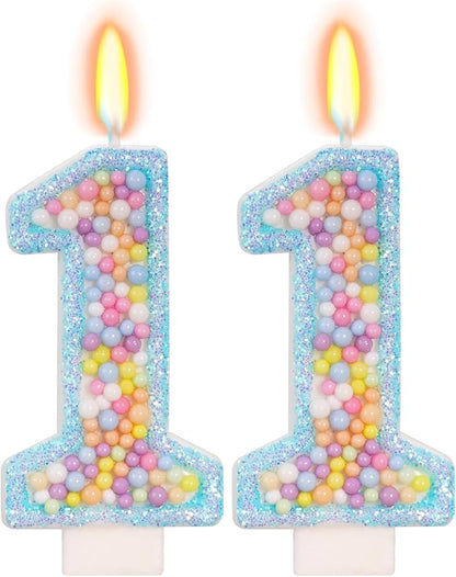 Blue Birthday Candles - Number 11 Candle, Colorful Macaron Candles, 11 Birthday Decorations for Girls Boys, Cake Decorations, Theme Party Supplies (Blue)