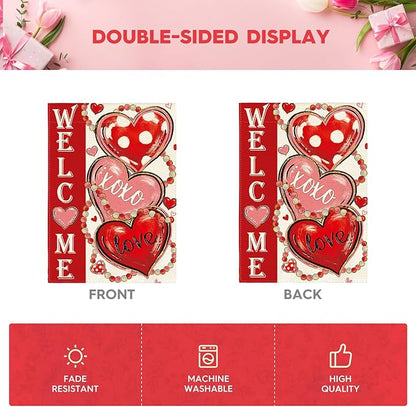 AVOIN colorlife Love Hearts Valentines Day Garden Flag 12x18 Inch Double Sided Outside, XOXO Welcome Anniversary Yard Outdoor Flag
