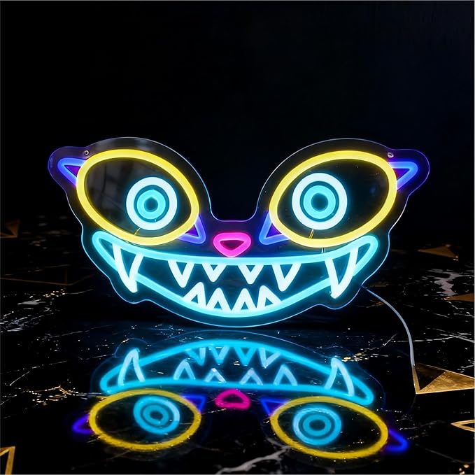 Tiger Neon Sign, Fierce Animal Wall Light, Blue Pink Yellow LED Art, Fantasy Game Room Light (11.2"x16.5")