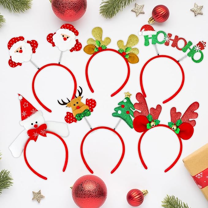 Christmas Headbands Hat Toppers Bulk 24 PCS, Christmas Headwear Party Favors Gifts-One Size Fits All, Holiday Friendsmas Decor Photo Props for Costume Outfit, Office Class Giveaways Games Prizes
