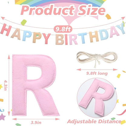 Felt Happy Birthday Garland Rainbow Banner Reusable Happy Birthday Sign Party Supply for Party Decor (Macaron Color,Normal)