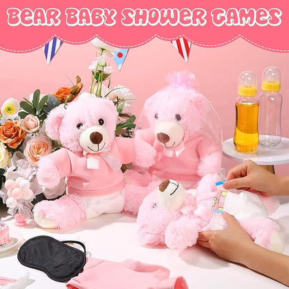 Soulchen 6 Set Bear Blindfolded Diaper Changing Baby Shower Games 14 Inch Bear Plushes with Dolls Diapers Bottles Shirts for Gender Reveal Bridal Shower Game Prize Gift Guest Adult(Pink)