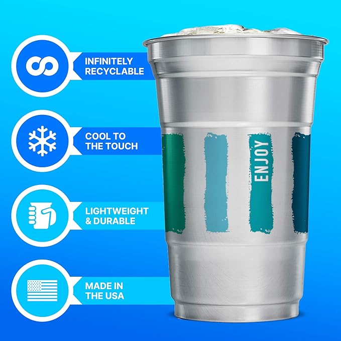 Ball Aluminum Cup Recyclable Party Cups, Wholesale Bulk Pack, Everyday Logo, 20 oz. Cup, 600 Cups Per Pack