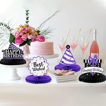 Happy 14th Birthday Decorations,14th Birthday Purple Glitter Shiny Stand Honeycomb Table Centerpieces - Cheers to Fourteen Years Old Birthday Party Photoprop Gift Sign.