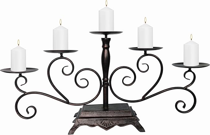 Fireplace Candle Holder 5 Candelabra for Pillar Candles Black Candle Stand - Iron Table Tealight Candle Holder Decor (5 Candelabra Pillar)