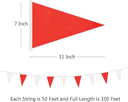 100 Ft White Red Pennant Banner Flag, 60 Pcs String Hanging DIY Bunting Flags for Party, School, Birthday, Wedding, Carnival, Celebrations, Outdoor and Indoor Decorations (White Red)