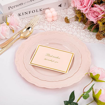 U-QE 100PCS Mauve Pink Plastic Plates - Plastic Party Plates Disposable Heavy Duty - Pink Disposable Plates for Party Including 50PCS 10'' Dinner & 50PCS 7.5'' Dessert