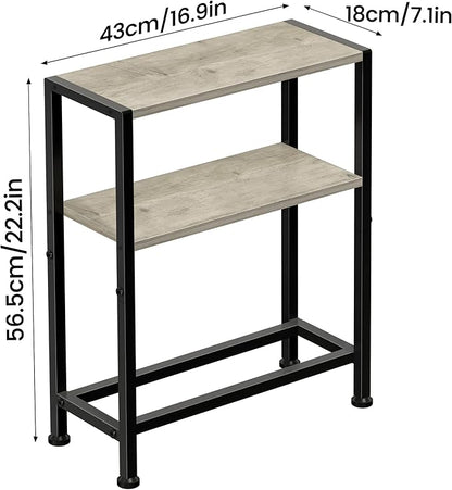 Narrow Side Table for Small Space, 2-Tier Small End Table with Shelf Holder, Slim Nightstand, Skinny Snack Couch Table in Living Room, Bedroom, Study, Kitchen and Balcony (Greige)