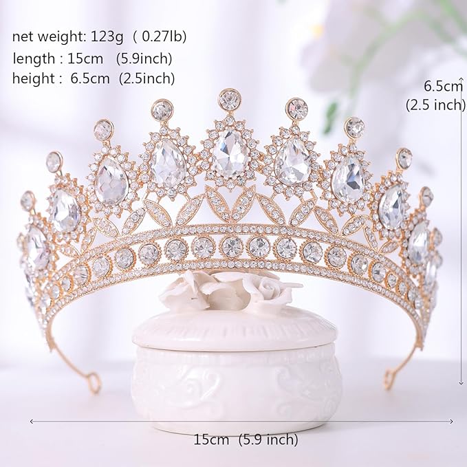 FORSEVEN Crystal Tiaras and Crowns for Women - Wedding and Birthday Party Princess Crown Hair Accessories - Bride Rhinestone Headband Halloween Decorations Hairband