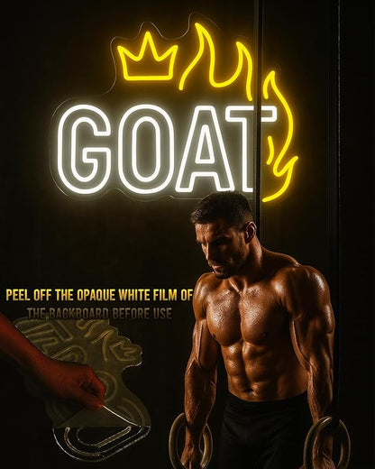 GOAT Neon Sign LED Wall Light, 17×11.8 Inches Dimmable USB Powered Cheer Sign Decor for Gym, Bedroom, Game Room, Man Cave, Sports Fan Gift