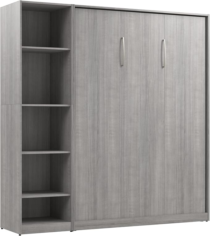 Bestar Claremont Full Murphy Bed with Closet Organizer (79W) in Platinum Gray, Sleeping Arrangement for Multipurpose Room