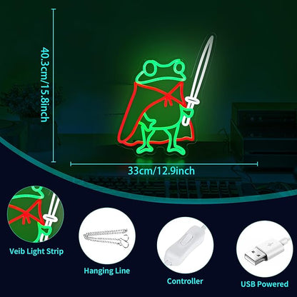 Frog Neon Sign Cute Neon Signs for Wall Decor Green Red Neon LED Sign for Man Cave Room Home Party Birthday Bar Signs - USB Powered