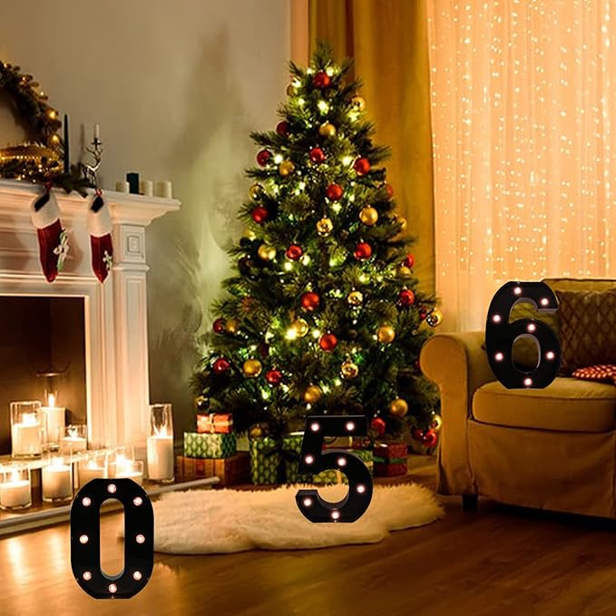 Light Up Black Alphabet Marquee Number Sign LED Marquee Number Lights Sign for Night Light Home Bar Christmas Lamp Birthday Party Wedding Decoration 0