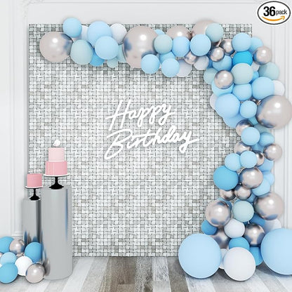 Shimmer Wall Backdrop Silver Square Sequin Wall Panel Backdrop Decor for Wedding, Anniversary, Birthday, Party, 36 Panels