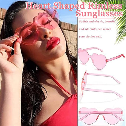 Flutesan 60 Pairs Heart Sunglasses Pink Heart Shaped Rimless Sunglasses Transparent Frameless Glasses Candy Color for Party Favor Cosplay