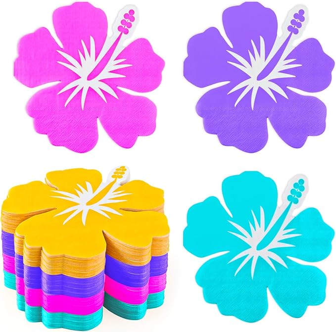 100 Pack Hawaii Laua Paper Napkins Tropical Luncheon Disposable Napkins Hawaii Hibiscus Beverage Napkins for Beach Summer Hawaiian Luau Party Supplies Tableware Decorations
