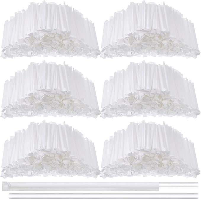 Hoolerry 1500 Pcs Plastic Straws Disposable Individually Wrapped Drinking Straight Long Straws, 0.24" Wide, for Hot and Cold Beverages (8 Inch)