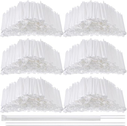 Hoolerry 1500 Pcs Plastic Straws Disposable Individually Wrapped Drinking Straight Long Straws, 0.24" Wide, for Hot and Cold Beverages (8 Inch)