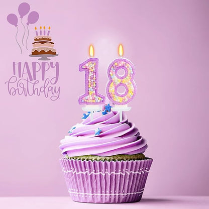 Purple Birthday Candles - Number 18 Candle, Colorful Macaron Candles, 18 Birthday Decorations for Girls, Purple Cake Decorations, Theme Party Supplies