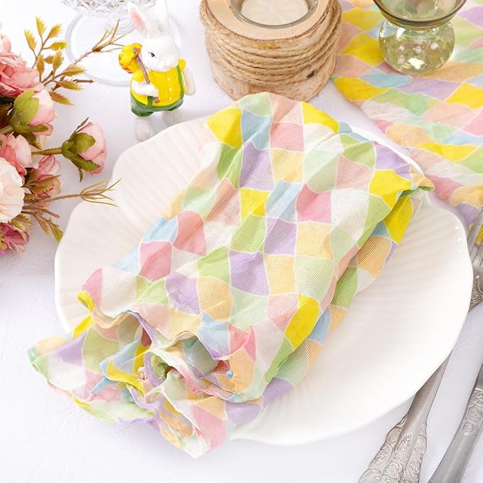 Socomi Easter Cloth Napkins 10 Pack Diamond Cheesecloth 21"x21" Washable Dinner Rustic Linen Table Napkins for Wedding Party Baby Shower Decor