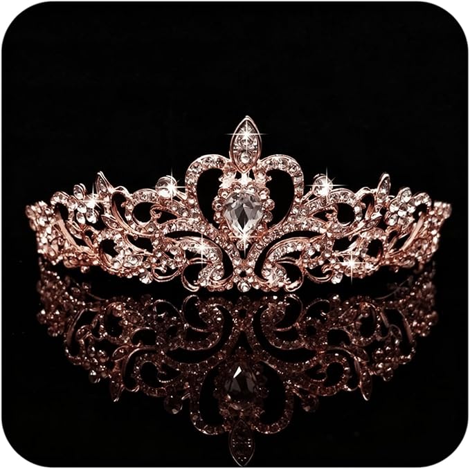 COCIDE Tiara Crystal Crowns Princess Rhinestone Crown with Combs Bride Headbands Bridal Wedding Prom Birthday Party Hair Accessories Jewelry for Women Girls (Rose Gold)