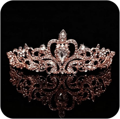 COCIDE Tiara Crystal Crowns Princess Rhinestone Crown with Combs Bride Headbands Bridal Wedding Prom Birthday Party Hair Accessories Jewelry for Women Girls (Rose Gold)