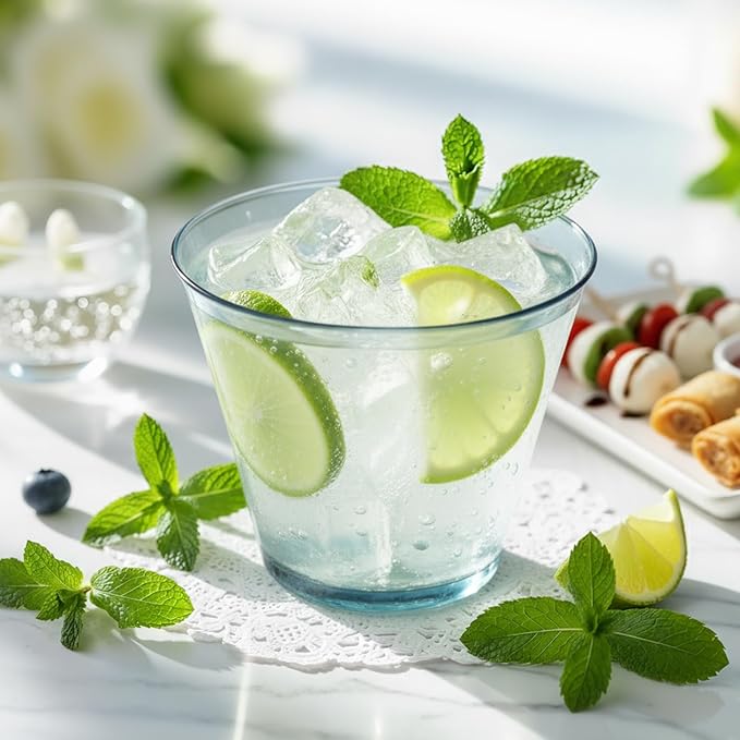 150 Pack Plastic Cups 9 oz Blue Clear Plastic Cups for Cocktail Fancy Disposable Cup for Party Stemless Wine Glasses for Wedding Thanksgiving Christmas Party Graduation