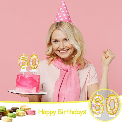 60th Birthday Candle for Women/Men, Golden Macaron Numeral Candles, Birthday Party Cake Decorations, Cake Topper for Birthday Party Supplies (Number 60)